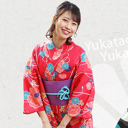 真っ赤なフラワーラインのモダン浴衣の着用イメージ
