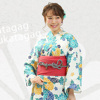 華やか牡丹とキュート撫子のモダン浴衣の着用イメージ