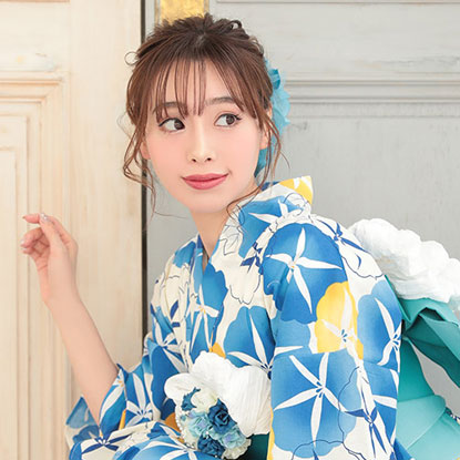 白朝顔柄の涼しげはんなり浴衣の着用イメージ