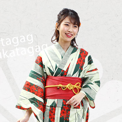 矢羽に撫子柄が女性らしさを醸し出す夏のモダン浴衣の着用イメージ