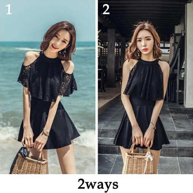 セクシーレースのオフショルワンピースビキニ(2WAY)