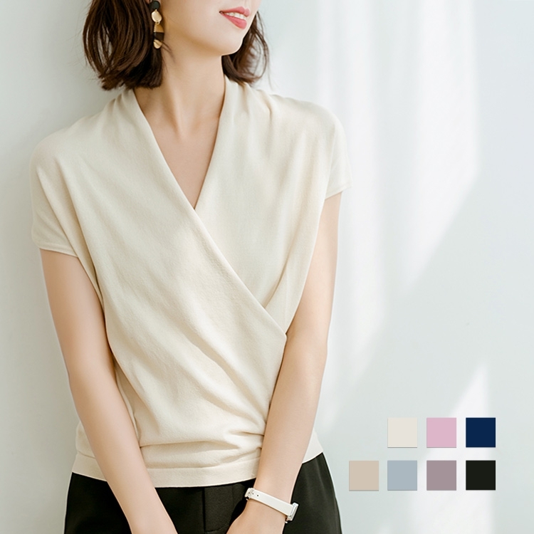 春夏にオススメのおしゃれ授乳服【カシュクール半袖ニット】